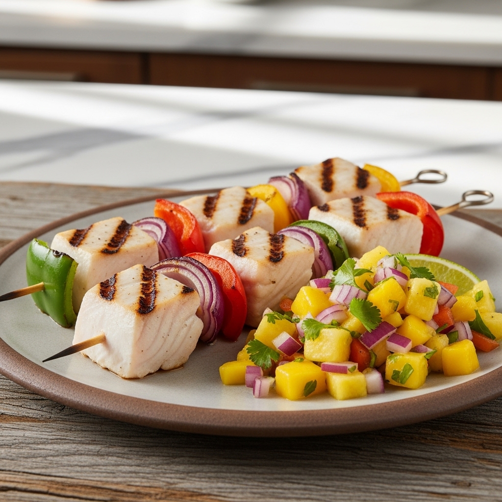 Polynesian Lunch: Grilled Fish Skewers With Tropical Fruit Salsa