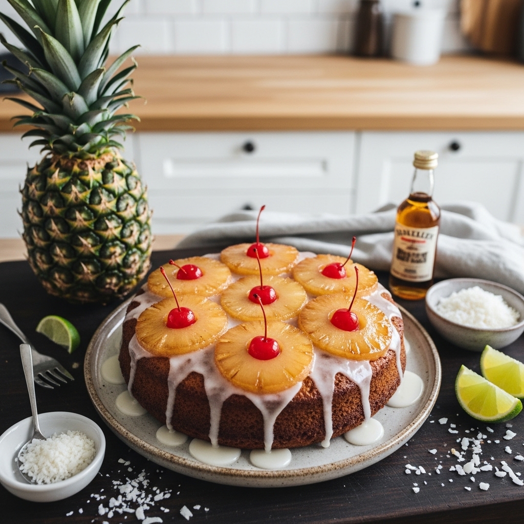 Polynesian Pineapple Upside-Down Cake with Coconut Rum Glaze – A Tropical Twist on Classic Dessert Recipe