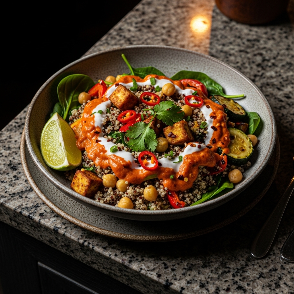Protein-Packed Indian Quinoa Bowl with Spicy Coconut Sauce