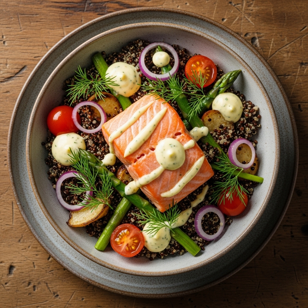 Protein-Packed Nordic Salmon Bowl with Quinoa and Lemon-Herb Aioli