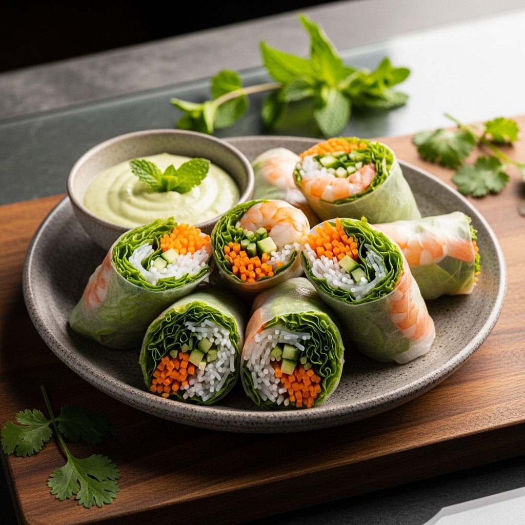 Quenching Summer Rolls with Minty Avocado Sauce