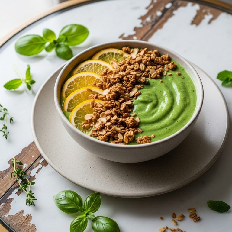 Rejuvenating Green Smoothie Bowl with Citrus & Almond Granola