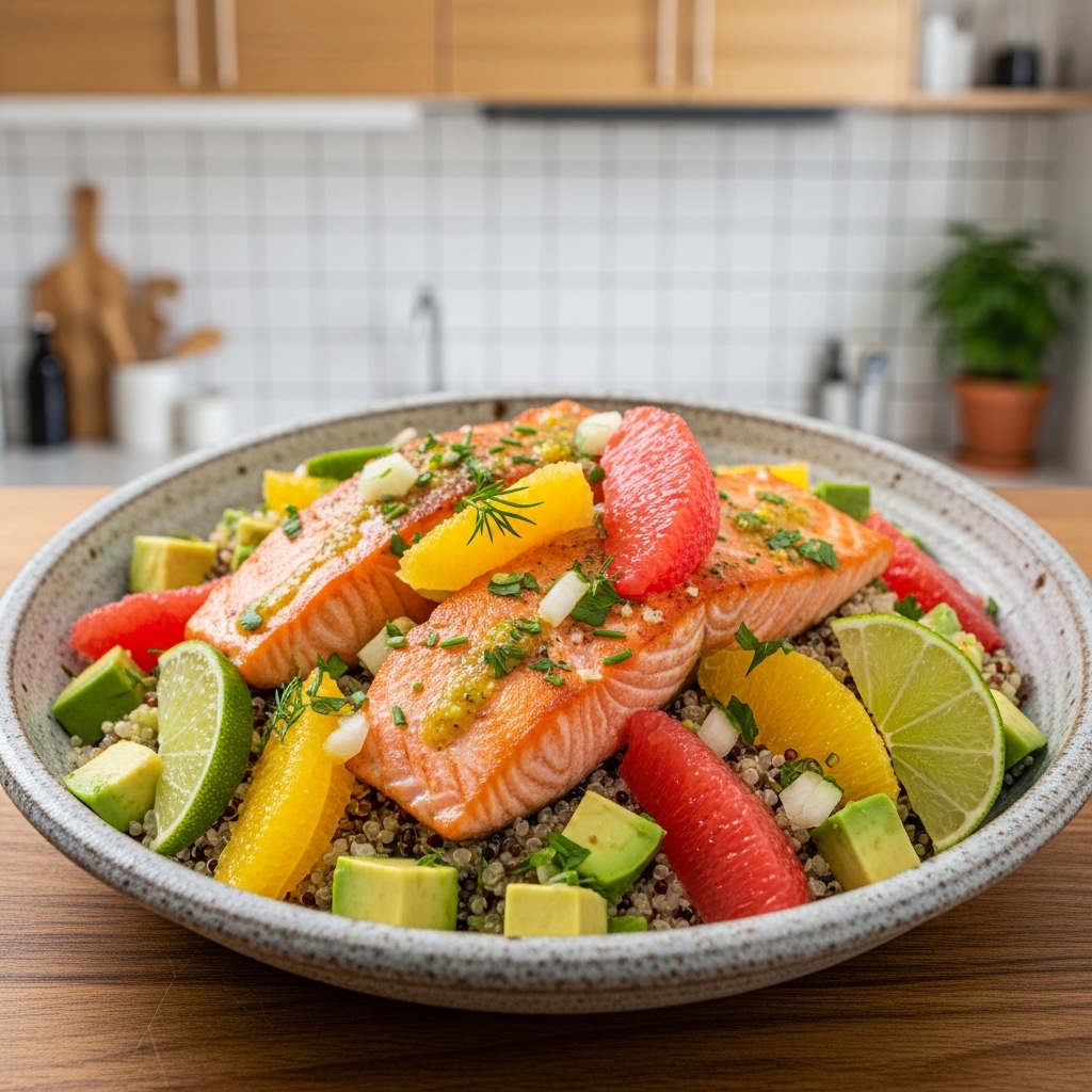 Rejuvenating Salmon Citrus Bowl with Quinoa & Avocado