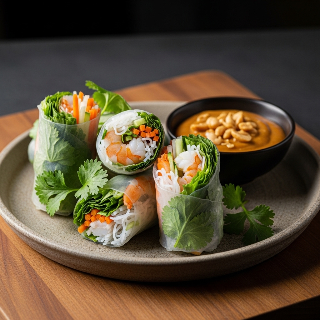 Rejuvenating Vietnamese Spring Rolls with Peanut Dipping Sauce
