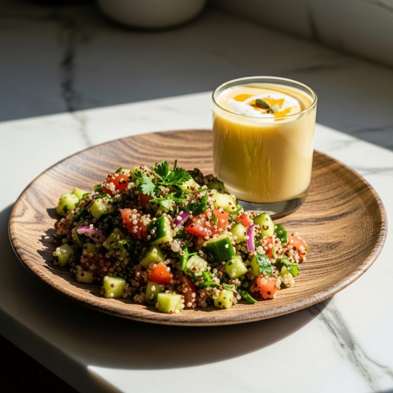 Revitalizing Indian Lunch: Quinoa Tabbouleh Salad & Mango Lassi Smoothie