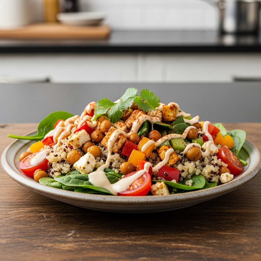 Revitalizing Indian Quinoa Bowl with Lemon Tahini Dressing