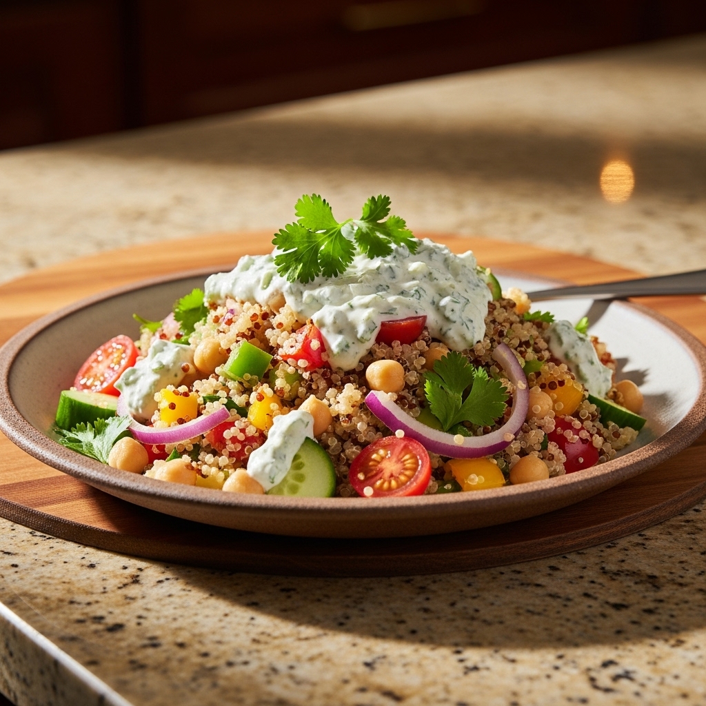 Revitalizing Indian Quinoa Salad with Tangy Mint-Cucumber Dressing