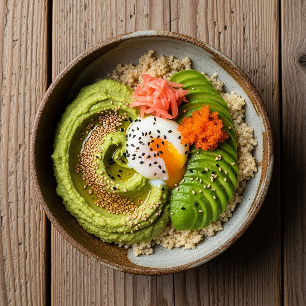Revitalizing Japanese Breakfast Bowl with Edamame Hummus & Quinoa