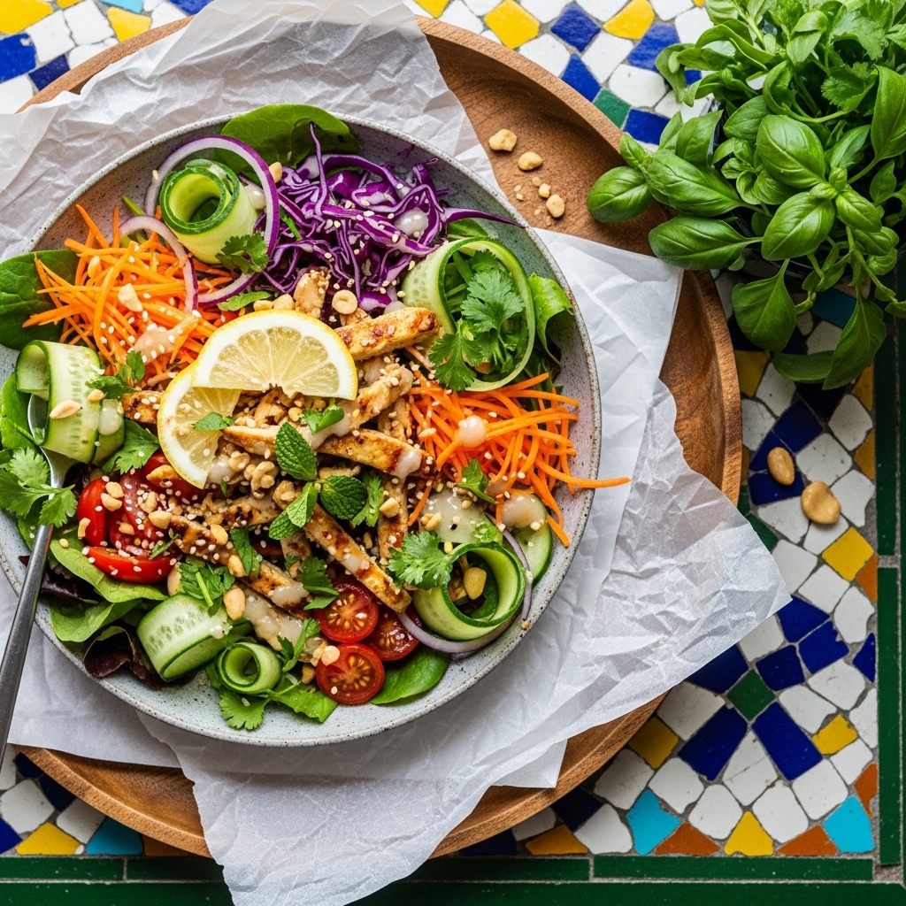 Revitalizing Thai Salad Bowl with Lemon-Ginger Dressing