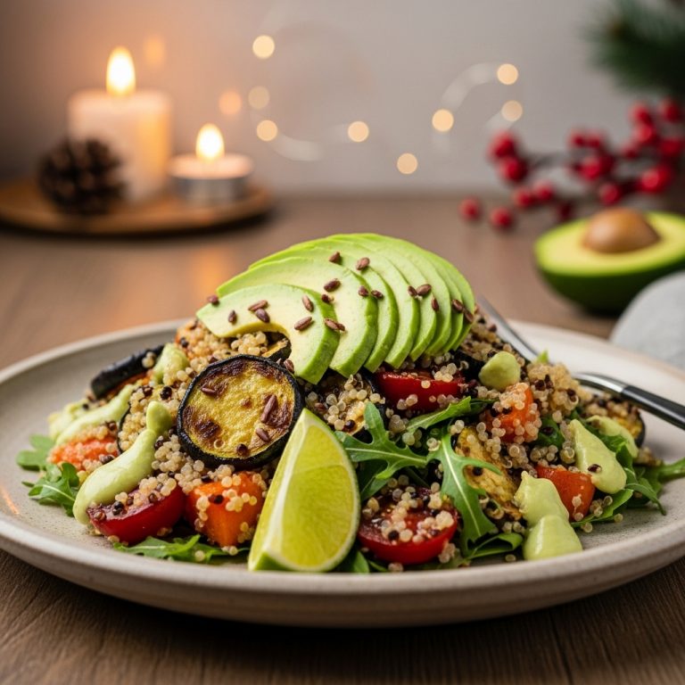 Roasted Vegetable Quinoa Salad with Creamy Avocado-Lime Dressing (Polish Lunch Vegetarian Recipe)