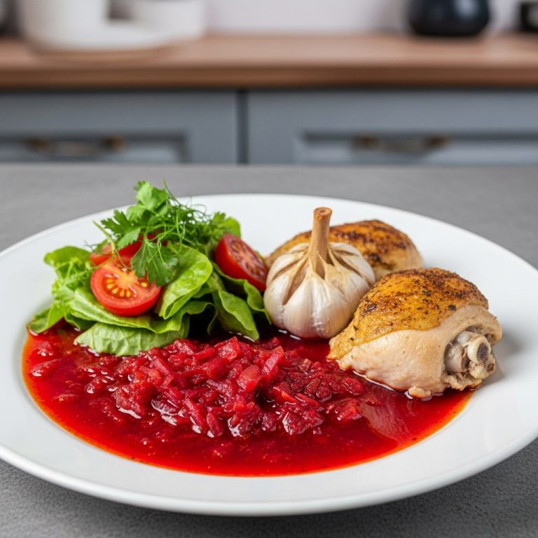 Russian Winter Wonderland Dinner: Velvety Borscht Soup with Russian Salad & Garlic Herb Roasted Chicken