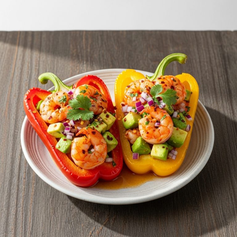 “Savory Portuguese Keto Brunch: Piri Piri Shrimp & Avocado Stuffed Bell Peppers”
