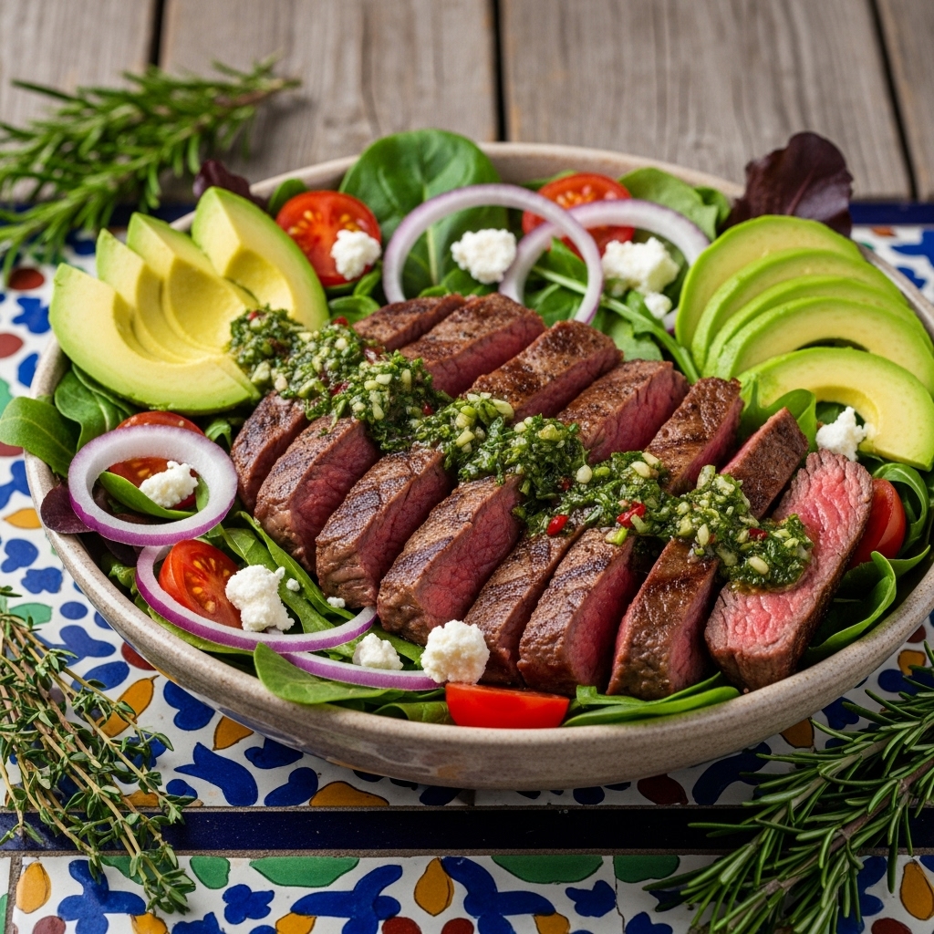 Scrumptious Argentinian Grilled Chimichurri Steak Salad (Keto-Friendly)