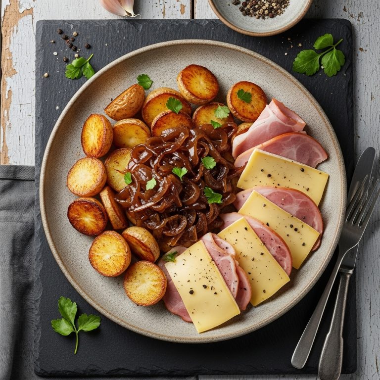 Scrumptious Dutch Brunch: Ham & Cheese Baby Potatoes with Caramelized Onion Gravy
