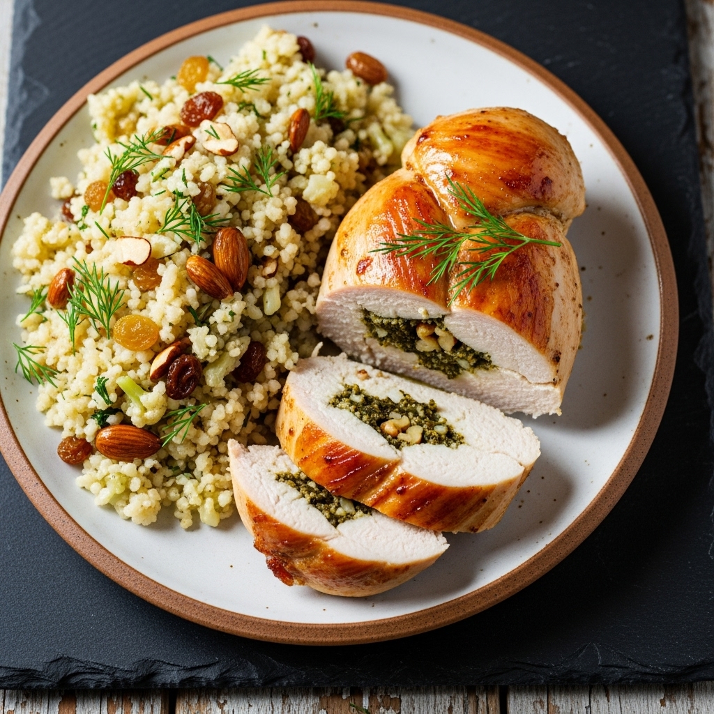 “Scrumptious Keto-Friendly Persian Herb-Stuffed Chicken Breast Recipe with Cauliflower Rice Pilaf”