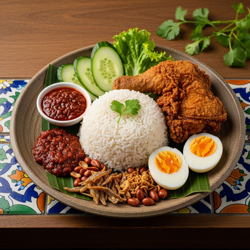“Scrumptious Malaysian Breakfast Feast: Gluten-Free Nasi Lemak with Crispy Fried Chicken”