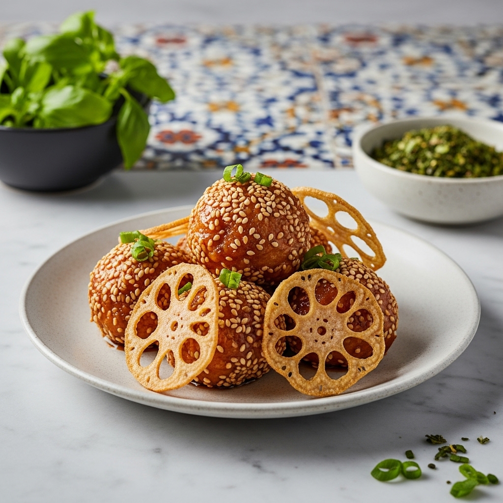 Scrumptious Sesame Chicken Balls with Crispy Lotus Root Slices (SEO-Friendly Chinese Snack Recipe)