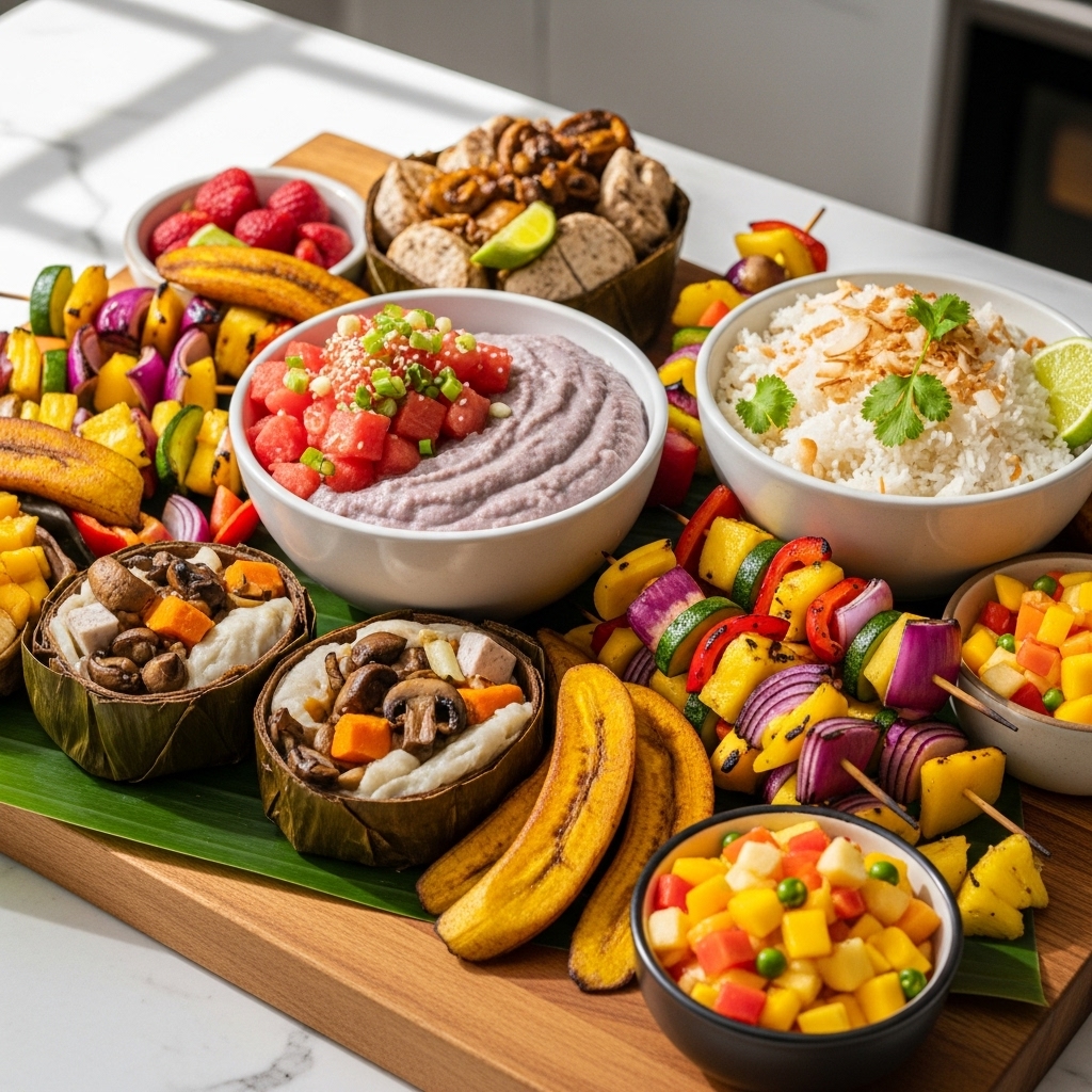 “Scrumptious Vegan Hawaiian Luau: A Mouthwatering Feast for Six”