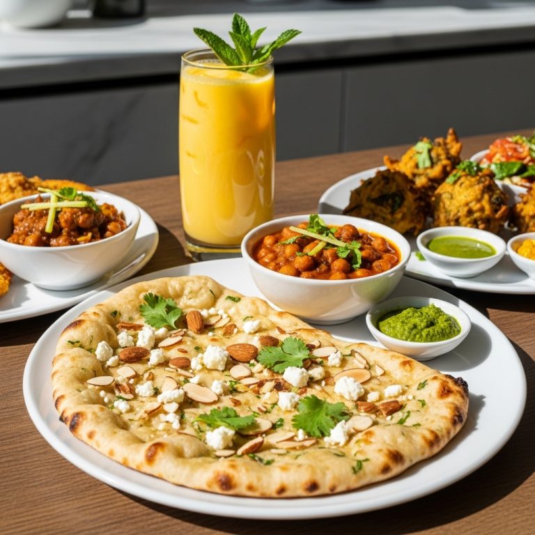 Scrumptious Vegan Pakistani Brunch: Aromatic Mango Lassi & Almond Feta Naan