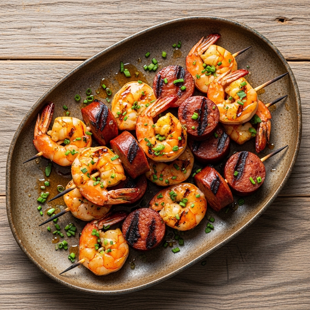 “Sensational Cajun Snack: Easy Spicy Shrimp and Andouille Skewers for Your Next Party!”