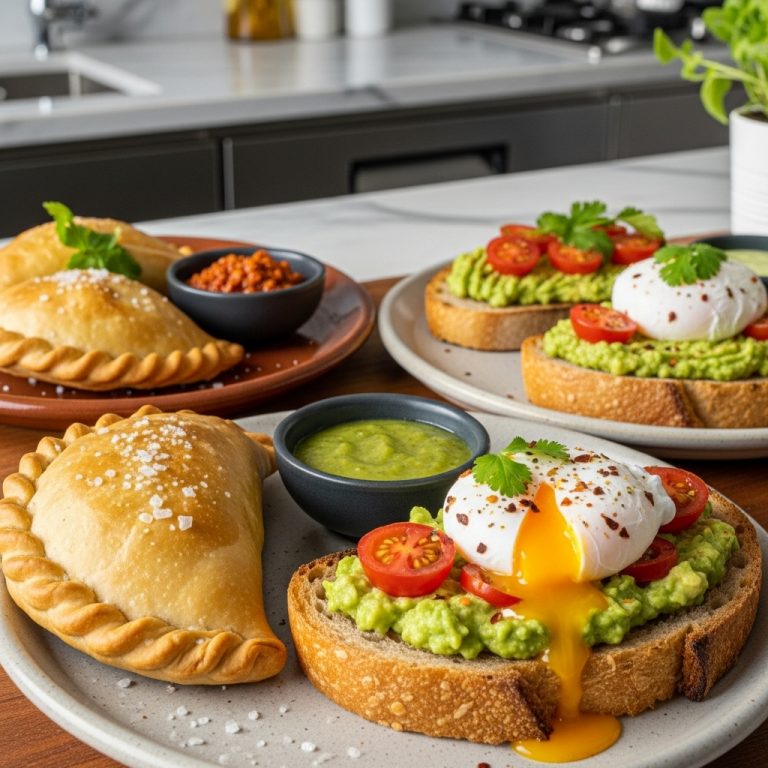 “Sensational Chilean Breakfast: Aromatic Empanadas and Avocado Toast Delight”