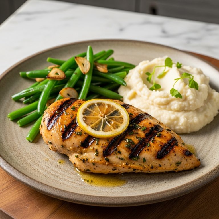 Sensational Grilled Lemon Herb Chicken with Garlic Green Beans & Creamy Mashed Cauliflower