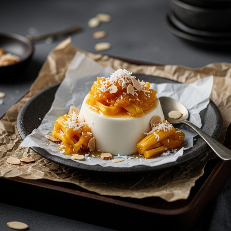 Sensational Indonesian Vegetarian Dessert: Mouthwatering Almond-Coconut Panna Cotta with Jackfruit Compote