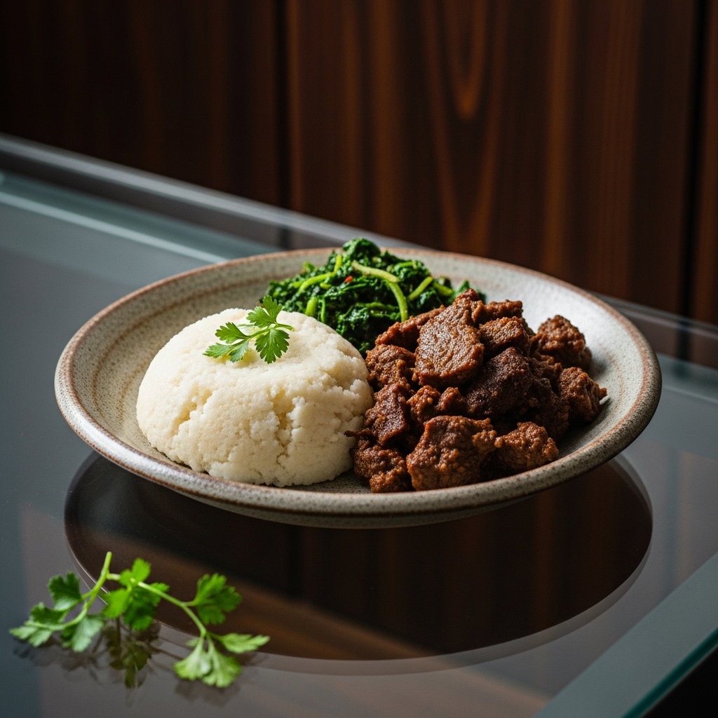 “Sensational Kenyan Breakfast: Gluten-Free Ugali with Succulent Nyama Choma and Nutritious Greens”