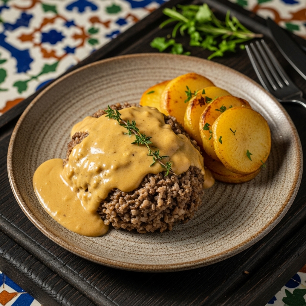 Sensational Scottish Gluten-Free Haggis with Whisky Cream Sauce & Triple-Cooked Potatoes