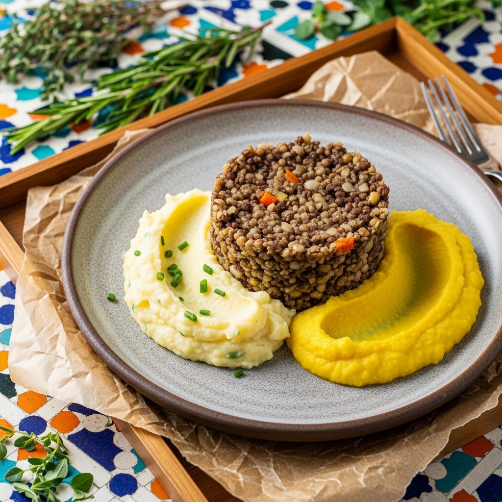“Sensational Scottish Vegan Haggis with Tatties & Neeps”
