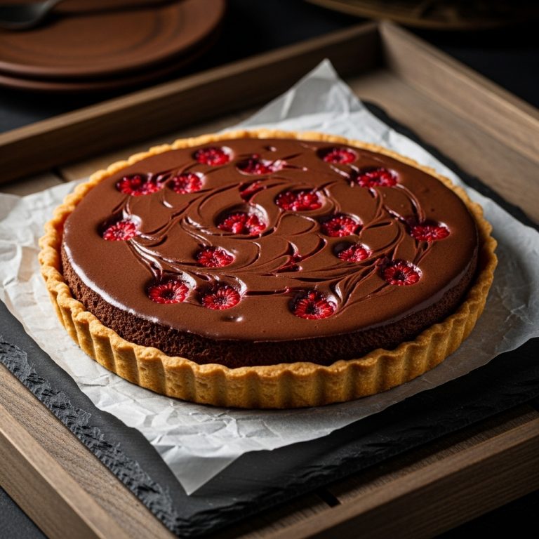 Silken Chocolate Mousse Tart with Raspberry Swirls