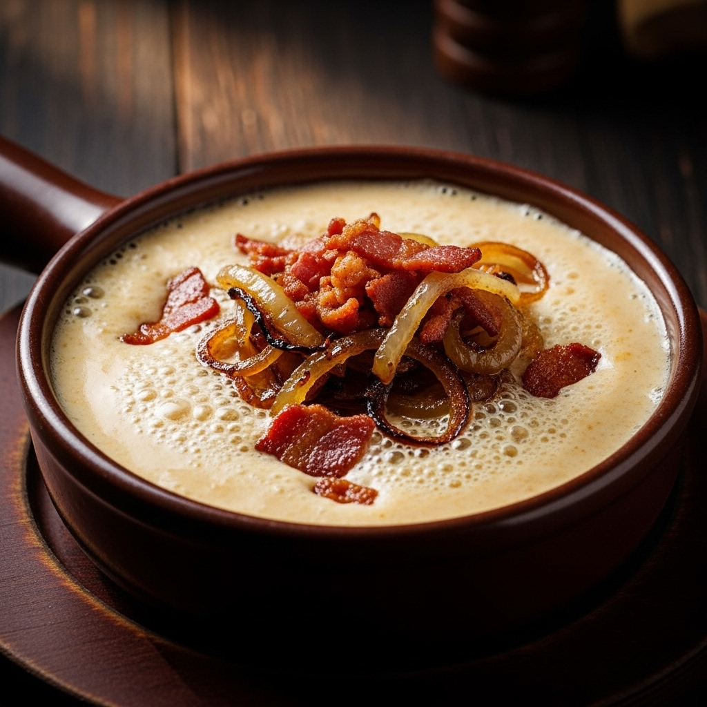 Sizzling BBQ Bacon Fondue with Caramelized Onions