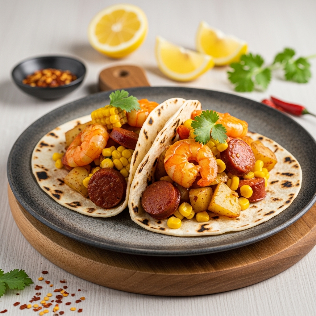 Sizzling Copycat Street-Food Shrimp Boil Tacos