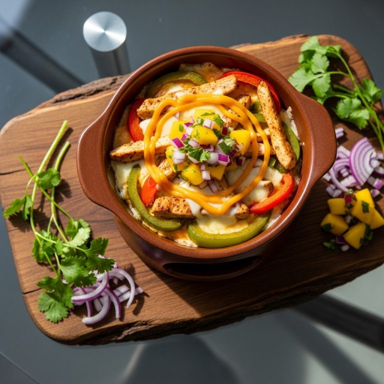 Sizzling Fajita Fondue with Smoky Mango Salsa