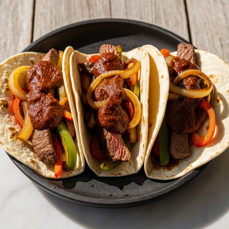 Sizzling Fajita Tacos in Smoky Chile Sauce