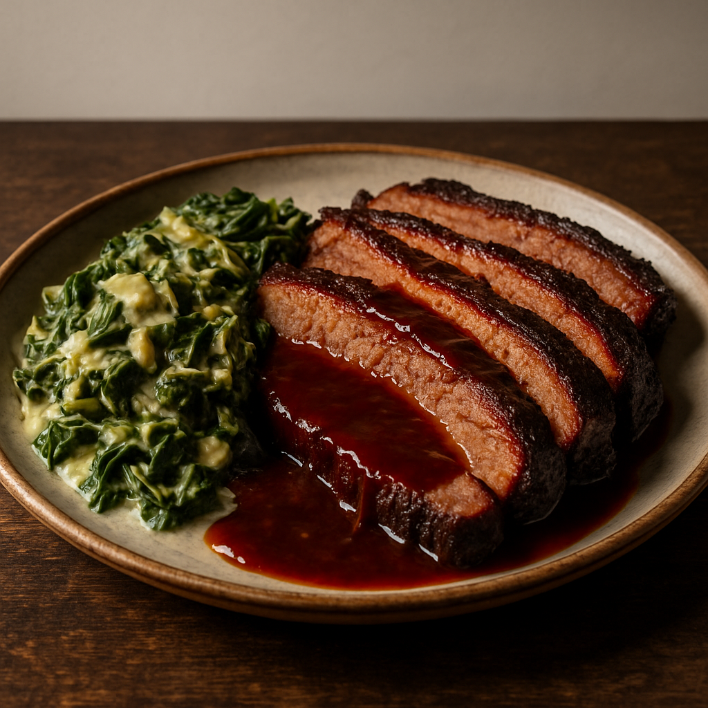 Sizzling Southern Grill Dinner: Smoky BBQ Beef Brisket & Creamy Collard Greens