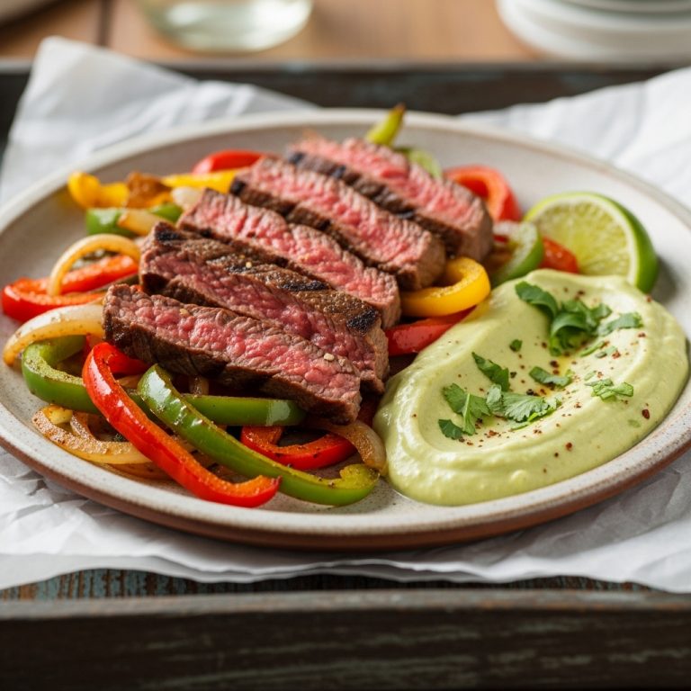 “Sizzling Steak Fajitas with Smoky Avocado Crema”