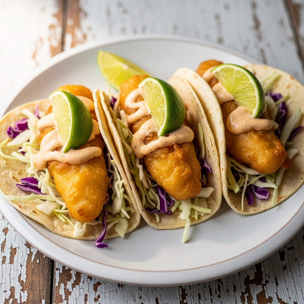 Sizzling Street-Food Classic Lunch: Crispy Beer-Battered Fish Tacos