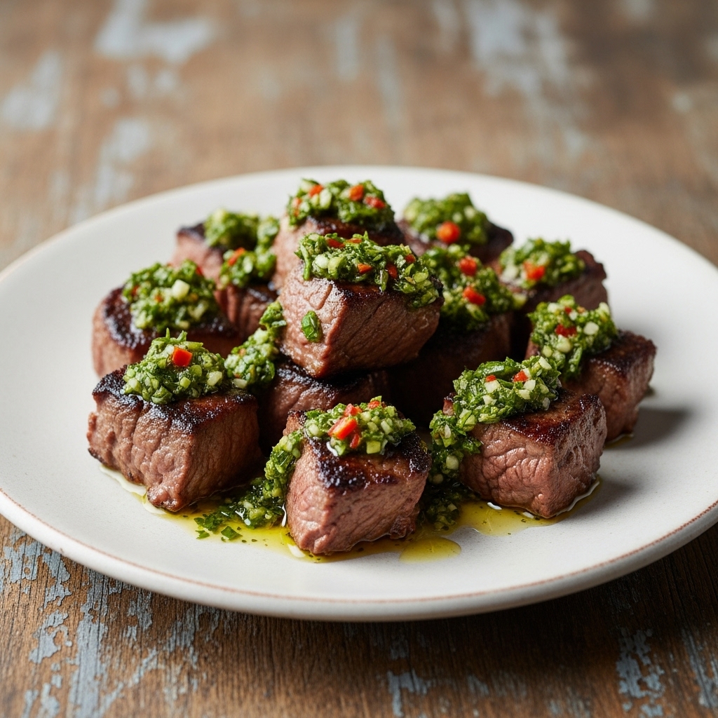 Sizzling Street-Style Copycat Chimichurri Steak Bites
