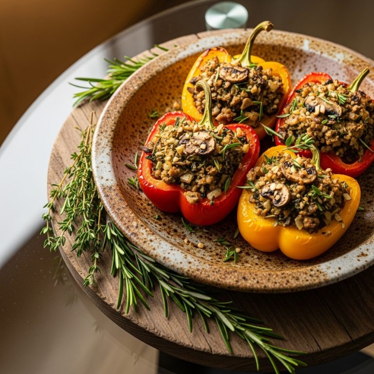 “Sizzling Vegetarian Mushroom Stuffed Peppers: A Flavorful Feast for Your Taste Buds”