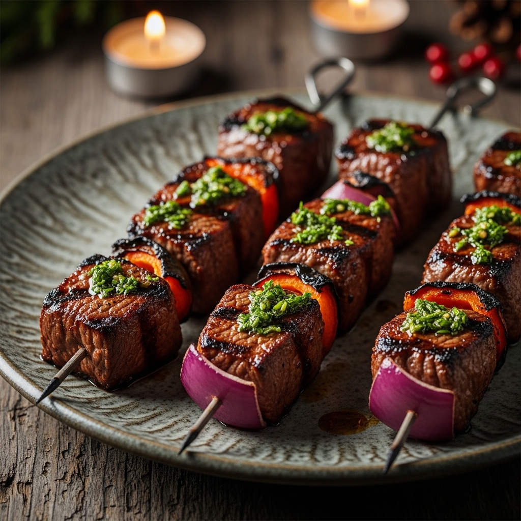 Smokehouse Chimichurri BBQ Steak Skewers