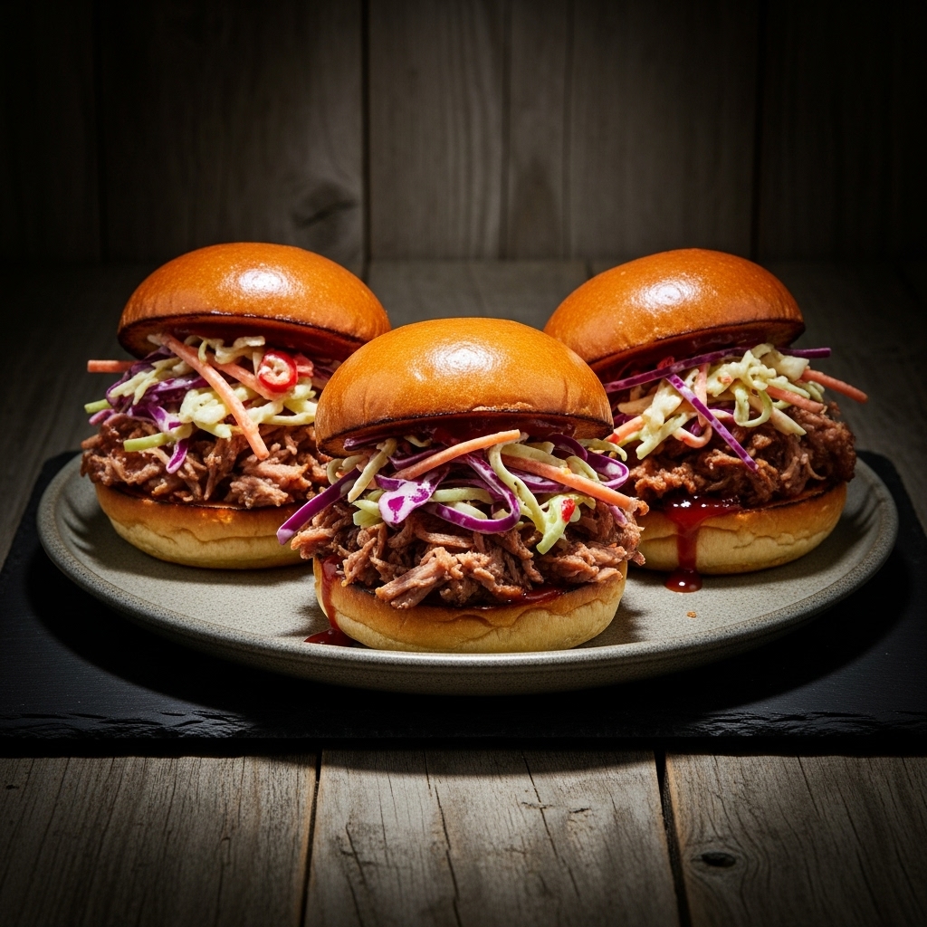 Smokehouse Pulled Pork Sliders with Spicy Coleslaw