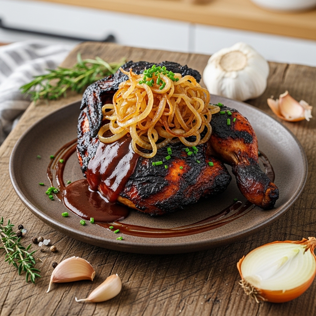 Smokehouse Showstopper BBQ Chicken with Whiskey Caramelized Onions