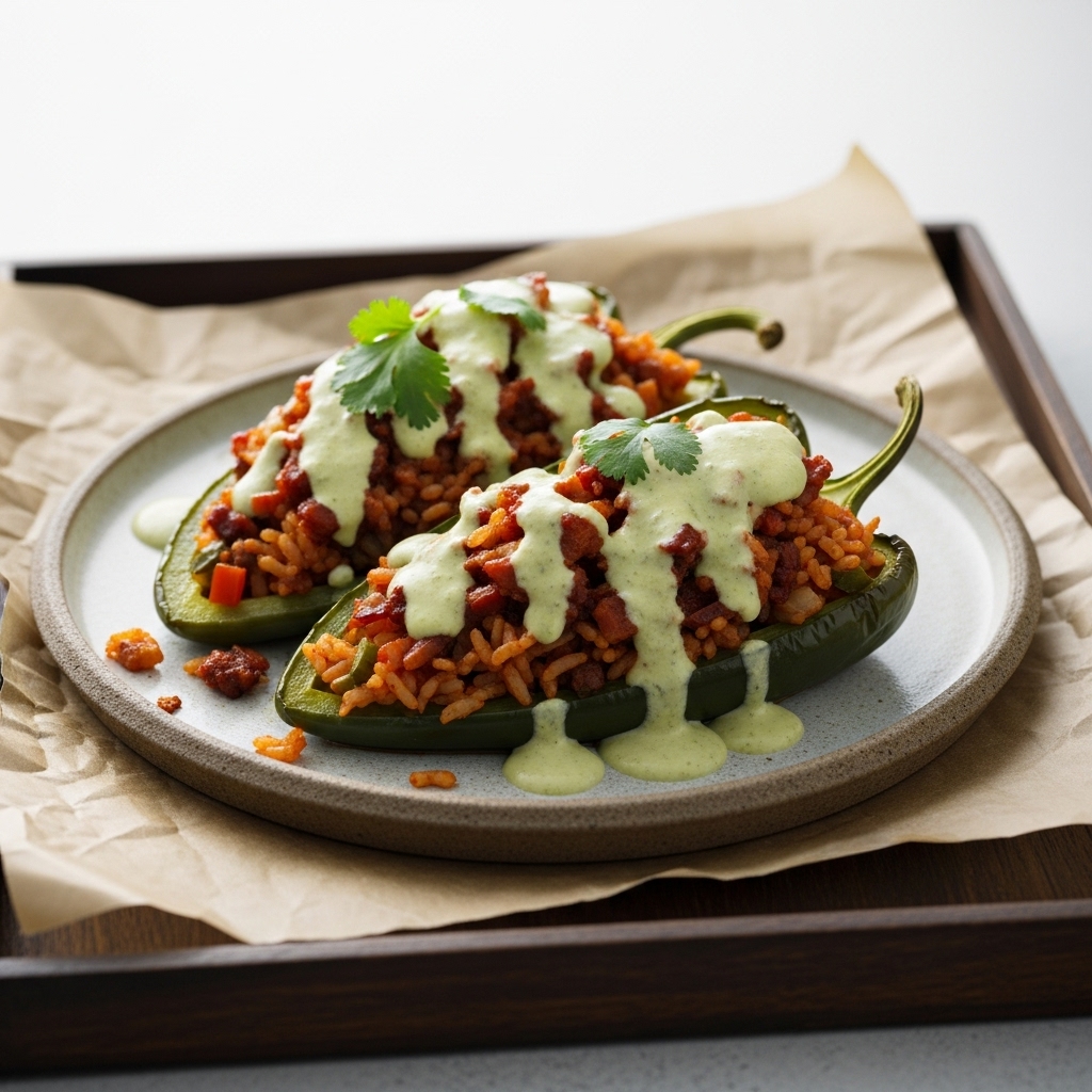 Smokehouse Stuffed Peppers with Creamy Poblano Sauce