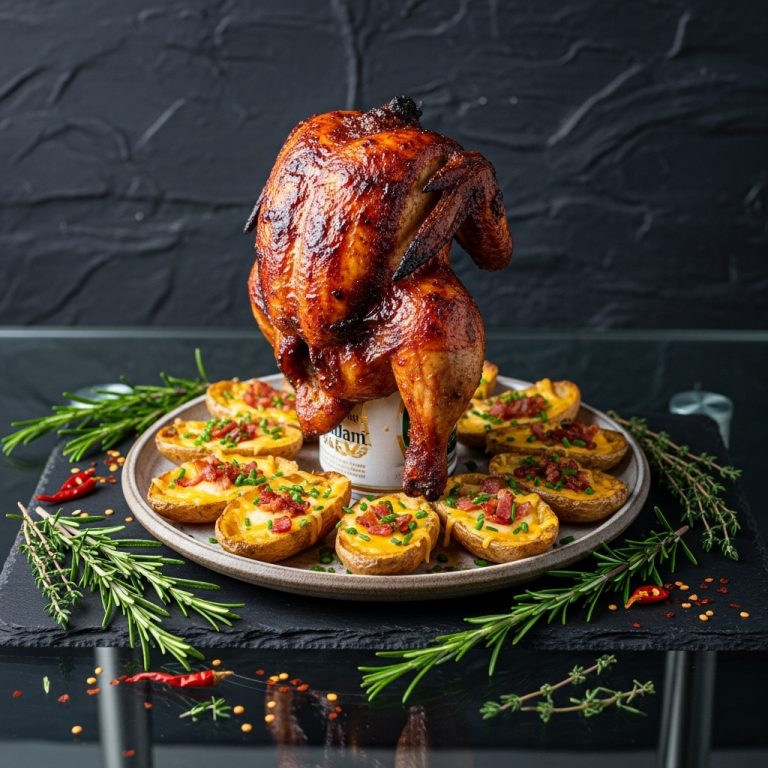 Smoky BBQ Beer Can Chicken with Crispy Potato Skins