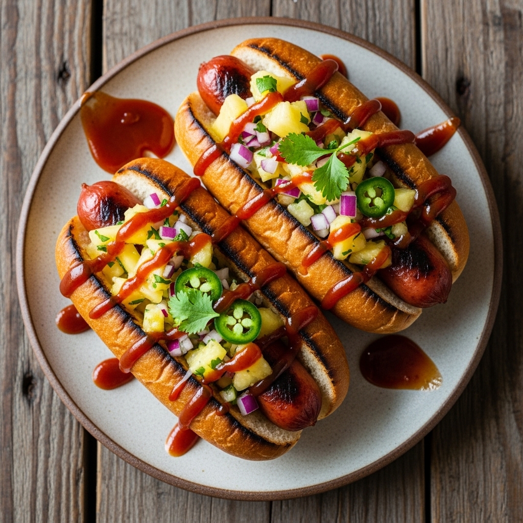 Smoky BBQ Street Dogs with Pineapple Salsa
