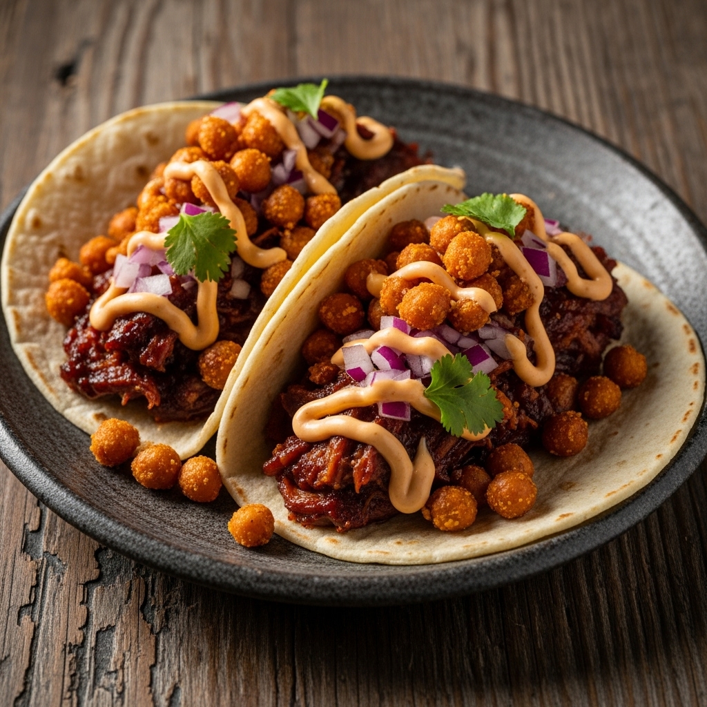 Smoky BBQ Street Tacos with Crispy Chickpea Crumble