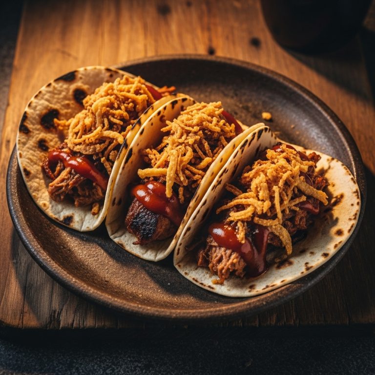 Smoky BBQ Street Tacos with Crispy Onions