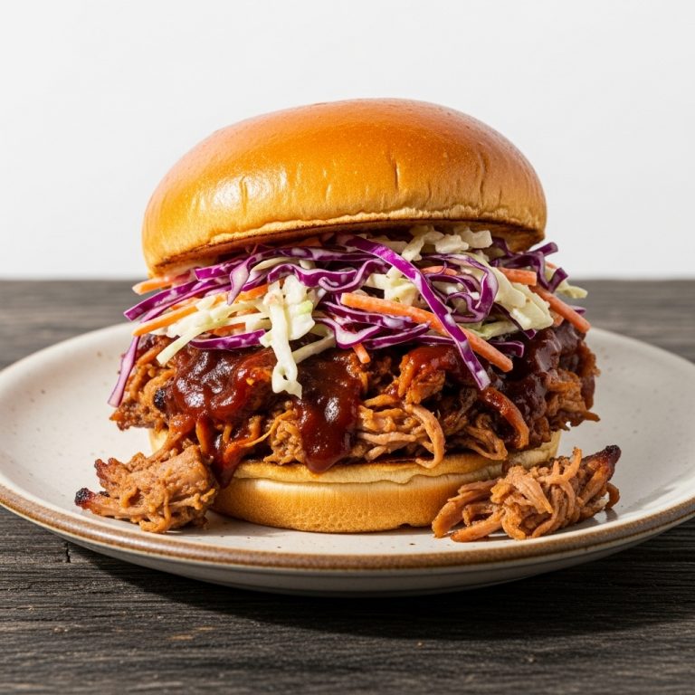Smoky BBQ pulled pork sandwich with tangy coleslaw
