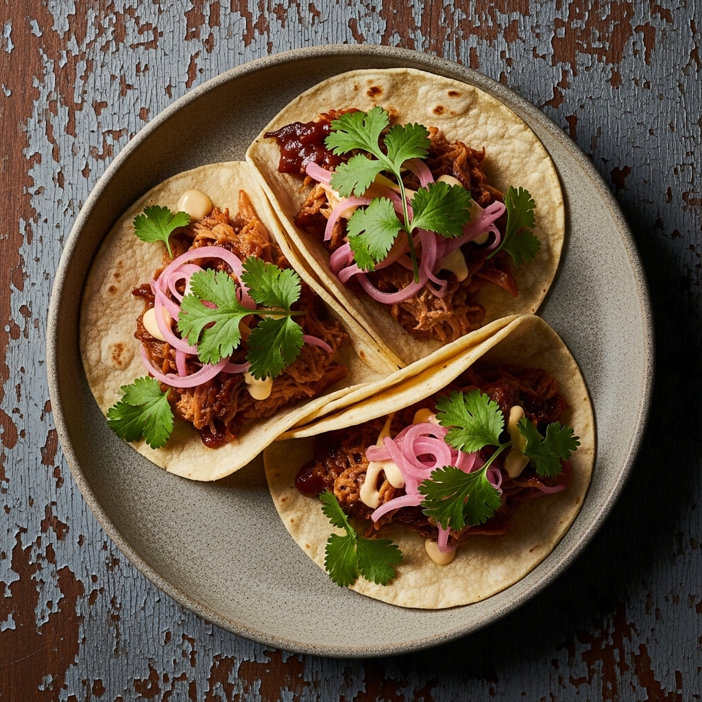 Smoky Bourbon BBQ Basted Pulled Pork Tacos
